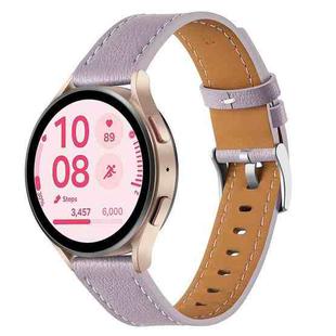 18mm Push Button Silver Steel Buckle Genuine Leather Watch Band(Purple)