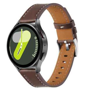 20mm Push Button Silver Steel Buckle Genuine Leather Watch Band(Brown)