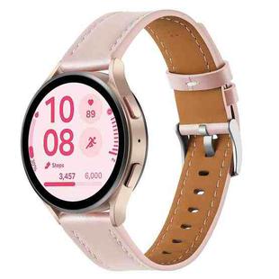 22mm Push Button Silver Steel Buckle Genuine Leather Watch Band(Light Pink)