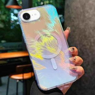 For iPhone 16e Glossy Color-Plated MagSafe Shockproof Phone Case(Colored Feathers)