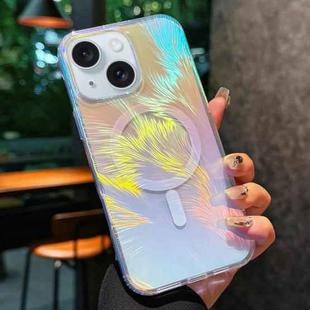 For iPhone 15 Glossy Color-Plated MagSafe Shockproof Phone Case(Colored Feathers)
