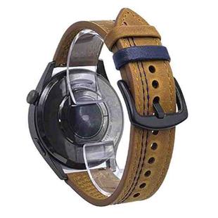 20mm Seven-Line Tri-Star Buckle Pull Up Leather Watch Band(Crazy Horse Light Brown Blue Thread)