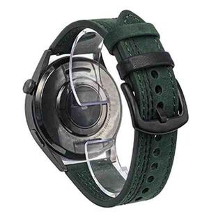 22mm Seven-Line Tri-Star Buckle Pull Up Leather Watch Band(Crazy Horse Green Black Thread)