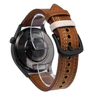 22mm Seven-Line Tri-Star Buckle Pull Up Leather Watch Band(Crazy Horse Yellow Brown White Thread)