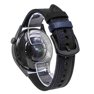 22mm Seven-Line Tri-Star Buckle Pull Up Leather Watch Band(Black Blue Thread)