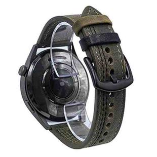 22mm Seven-Line Tri-Star Buckle Pull Up Leather Watch Band(Crazy Horse Army Green Black Thread)