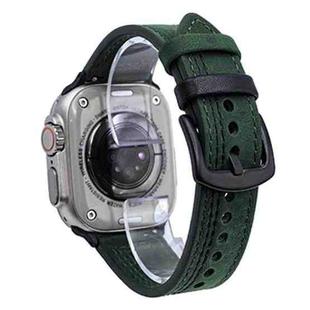 For Apple Watch 42mm / 41mm / 40mm / 38mm 7-Line Tri-Star Buckle Pull Up Leather Watch Band(Crazy Horse Green Black Thread)
