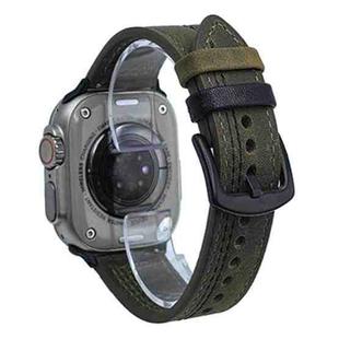 For Apple Watch 42mm / 41mm / 40mm / 38mm 7-Line Tri-Star Buckle Pull Up Leather Watch Band(Crazy Horse Army Green Black Thread)