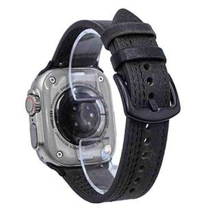 For Apple Watch 42mm / 41mm / 40mm / 38mm 7-Line Tri-Star Buckle Pull Up Leather Watch Band(Gray Black Thread)