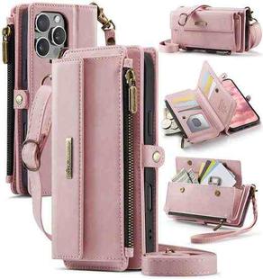 For iPhone 16 CaseMe C39 RFID Blocking Zipper Wallet Leather Phone Case with Crossbody Strap(Pink)
