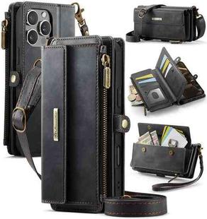 For iPhone 16 Pro CaseMe C39 RFID Blocking Zipper Wallet Leather Phone Case with Crossbody Strap(Black)
