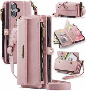 For iPhone 16 Plus CaseMe C39 RFID Blocking Zipper Wallet Leather Phone Case with Crossbody Strap(Pink)