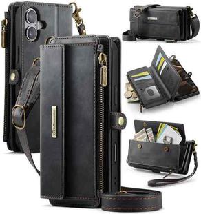 For iPhone 16 CaseMe C39 RFID Blocking Zipper Wallet Leather Phone Case with Crossbody Strap(Black)
