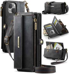 For iPhone 13 mini CaseMe C39 RFID Blocking Zipper Wallet Leather Phone Case with Crossbody Strap(Black)