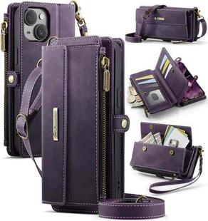 For iPhone 13 mini CaseMe C39 RFID Blocking Zipper Wallet Leather Phone Case with Crossbody Strap(Purple)