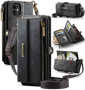 For iPhone 11 CaseMe C39 RFID Blocking Zipper Wallet Leather Phone Case with Crossbody Strap(Black)