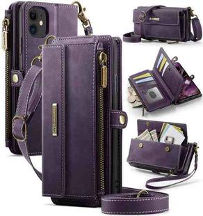 For iPhone 11 CaseMe C39 RFID Blocking Zipper Wallet Leather Phone Case with Crossbody Strap(Purple)