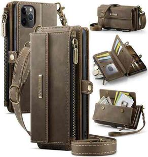 For iPhone 11 Pro CaseMe C39 RFID Blocking Zipper Wallet Leather Phone Case with Crossbody Strap(Coffee)