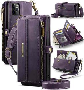 For iPhone 11 Pro CaseMe C39 RFID Blocking Zipper Wallet Leather Phone Case with Crossbody Strap(Purple)