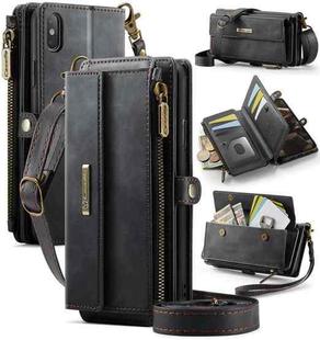 For iPhone X / XS CaseMe C39 RFID Blocking Zipper Wallet Leather Phone Case with Crossbody Strap(Black)