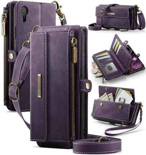 For iPhone XR CaseMe C39 RFID Blocking Zipper Wallet Leather Phone Case with Crossbody Strap(Purple)