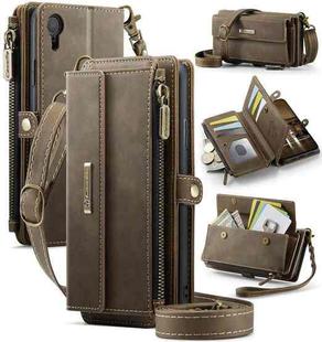 For iPhone 7 Plus / 8 Plus CaseMe C39 RFID Blocking Zipper Wallet Leather Phone Case with Crossbody Strap(Coffee)