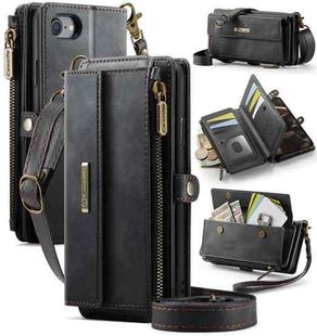 For iPhone 7 / 8 / SE 2022 CaseMe C39 RFID Blocking Zipper Wallet Leather Phone Case with Crossbody Strap(Black)