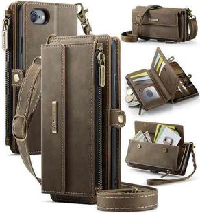 For iPhone 7 / 8 / SE 2022 CaseMe C39 RFID Blocking Zipper Wallet Leather Phone Case with Crossbody Strap(Coffee)