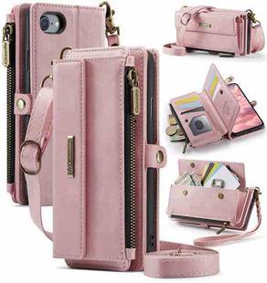 For iPhone 7 / 8 / SE 2022 CaseMe C39 RFID Blocking Zipper Wallet Leather Phone Case with Crossbody Strap(Pink)