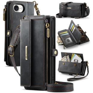 For iPhone 16e CaseMe C39 RFID Blocking Zipper Wallet Leather Phone Case with Crossbody Strap(Black)