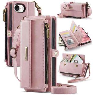 For iPhone 16e CaseMe C39 RFID Blocking Zipper Wallet Leather Phone Case with Crossbody Strap(Pink)