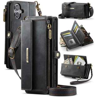 For iPhone 17 CaseMe C39 RFID Blocking Zipper Wallet Leather Phone Case with Crossbody Strap(Black)