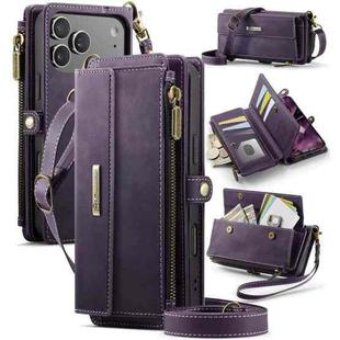 For iPhone 17 Pro CaseMe C39 RFID Blocking Zipper Wallet Leather Phone Case with Crossbody Strap(Purple)