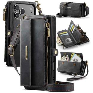 For iPhone 17 Pro Max CaseMe C39 RFID Blocking Zipper Wallet Leather Phone Case with Crossbody Strap(Black)