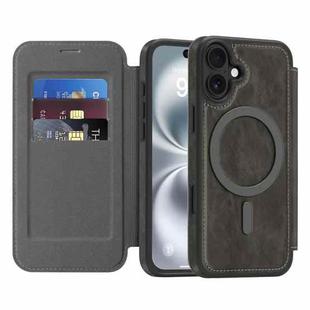 For iPhone 16 Linton MagSafe Leather Phone Case(Grey)