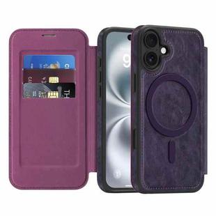 For iPhone 16 Linton MagSafe Leather Phone Case(Purple)