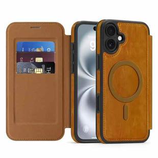 For iPhone 16 Plus Linton MagSafe Leather Phone Case(Brown)