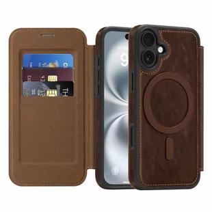 For iPhone 14 Linton MagSafe Leather Phone Case(Coffee)