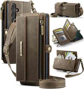 For Samsung Galaxy S25 / S24 5G CaseMe C39 RFID Blocking Zipper Wallet Leather Phone Case with Crossbody Strap(Coffee)