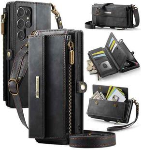 For Samsung Galaxy S25 Ultra 5G CaseMe C39 RFID Blocking Zipper Wallet Leather Phone Case with Crossbody Strap(Black)