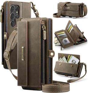For Samsung Galaxy S25 Ultra 5G CaseMe C39 RFID Blocking Zipper Wallet Leather Phone Case with Crossbody Strap(Coffee)
