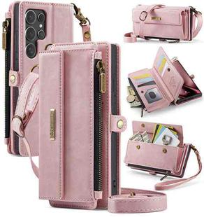 For Samsung Galaxy S24 Ultra 5G CaseMe C39 RFID Blocking Zipper Wallet Leather Phone Case with Crossbody Strap(Pink)