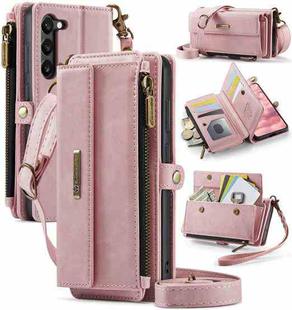 For Samsung Galaxy S23 5G CaseMe C39 RFID Blocking Zipper Wallet Leather Phone Case with Crossbody Strap(Pink)