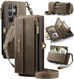 For Samsung Galaxy S23 Ultra 5G CaseMe C39 RFID Blocking Zipper Wallet Leather Phone Case with Crossbody Strap(Coffee)
