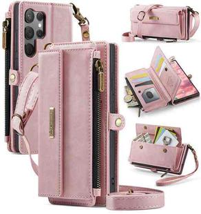 For Samsung Galaxy S23 Ultra 5G CaseMe C39 RFID Blocking Zipper Wallet Leather Phone Case with Crossbody Strap(Pink)