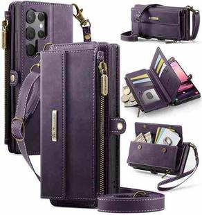 For Samsung Galaxy S23 Ultra 5G CaseMe C39 RFID Blocking Zipper Wallet Leather Phone Case with Crossbody Strap(Purple)