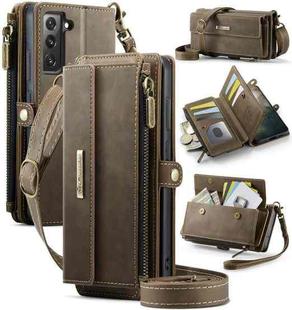 For Samsung Galaxy S22+ 5G CaseMe C39 RFID Blocking Zipper Wallet Leather Phone Case with Crossbody Strap(Coffee)