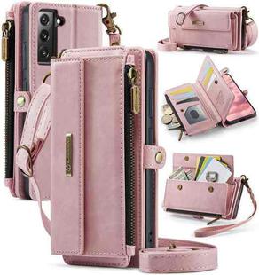 For Samsung Galaxy S22+ 5G CaseMe C39 RFID Blocking Zipper Wallet Leather Phone Case with Crossbody Strap(Pink)