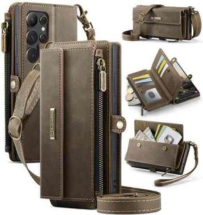 For Samsung Galaxy S22 Ultra 5G CaseMe C39 RFID Blocking Zipper Wallet Leather Phone Case with Crossbody Strap(Coffee)