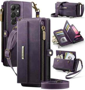 For Samsung Galaxy S22 Ultra 5G CaseMe C39 RFID Blocking Zipper Wallet Leather Phone Case with Crossbody Strap(Purple)
